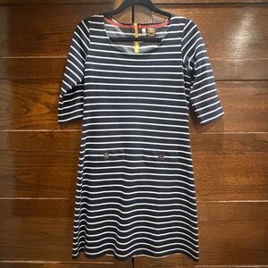 Joules Remy 6 Navy White Stripe shift dress nautical boating 3/4 sleeve a-line